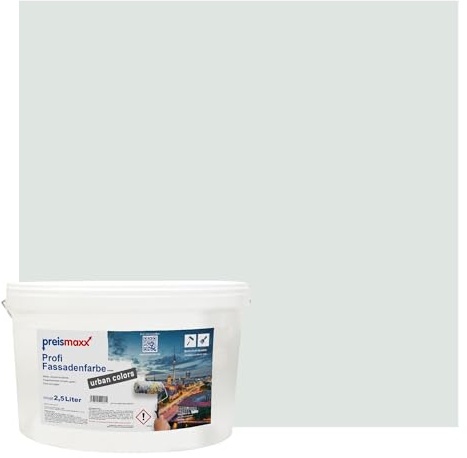 Preismaxx Profi Fassadenfarbe urban colors, bunte Außenfarbe, grau, hellgrau, light grey 2,5L, matte, wasserabweisende Aussen-Dispersion, hohe Wasserdampfdurchlässigkeit