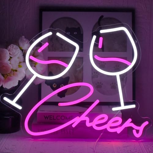 UExnkj-Y Cheers Neon Schild für Wanddekoration, Bar Neon Sign LED Leuchtreklame USB LED Neonschilder für Hausbar, Spielkneipe, Bistro, Nachtclub, Raum, Bar, Drinkparty