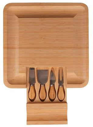 TARUNMO Servierbrett Holz Unterhaltsam,Servierplatte Holz Alle Natur Bambus,Käseplatte Messer Set Geschenke Für Paar,Servierbrett 34cm