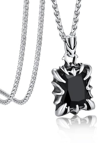 Bandmax Herren Kette mit Stein Männer Edelstahl Halskette mit Anhänger Stein Rubin/Blau/Grün/Schwarz Punk Kettenanhänger Accessoires Gothic Schmuck für Freund Ehemann