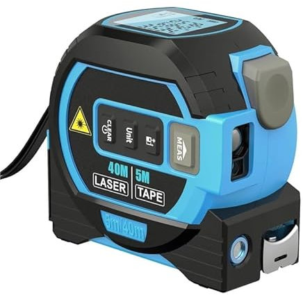 Auosxny Ruban à mesurer Laser 3 en 1, LCD numérique et autobloquant, avec calculs | Mètre Ruban 16 Pieds/5 m et Laser à Ligne croisée, Rechargeable pour Les Professionnels(Blue,40m)