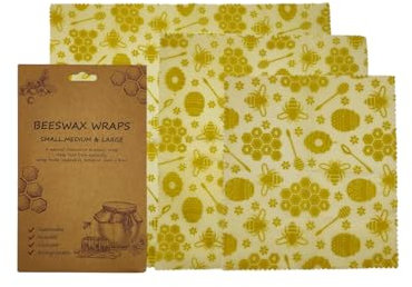 Juego de 3 paños de cera de abejas naturales orgánicos para alimentos, envases de algodón orgánico, sin plástico, naturales, sostenibles, respetuosos con el medio ambiente y embalaje biodegradable