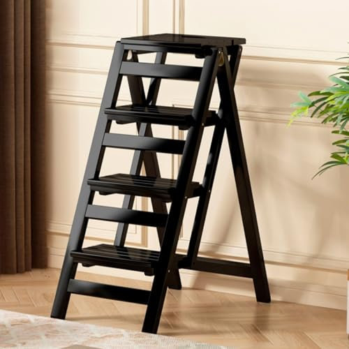 Tabouret de Bibliothèque, Tabouret de Cuisine avec Marches Rabattables Rétro, Échelle Pliante en Bois À 4 Marches, Escabeau Portable for Adultes, Escabeau Vintage for la Maison, Le Jardin