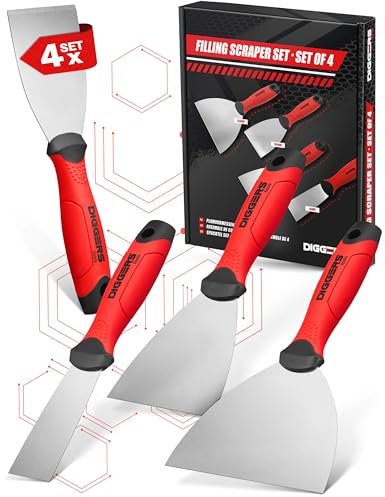 Diggers Tools Allround Malerspachtel Set [ Extrem robust & flexibel ] Edelstahl Spachtel Set aus 1x Extra starke Spachtel mit Anschliff + 3x flexible Metallspachtel für Trockenbau, Malerarbeiten