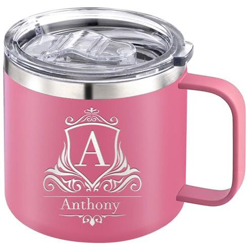 Personalisiert Tasse 350ml 410ml Isoliert Kaffeetasse mit Namen Logo Foto Text Gravur Kundengebundene Edelstahl Becher mit Griff Deckel Geschenke für Frauen Männer