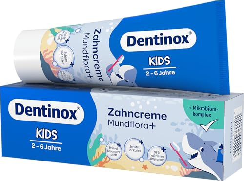 Dentinox Kinderzahnpasta Mundflora+ Kids 30ml – Kariesschutz mit Fluorid (1000 ppm) – sanfte Reinigung & Stärkung der Mundflora – für Kinder von 2–6 Jahren – vegane Zahncreme ohne Farbstoffe