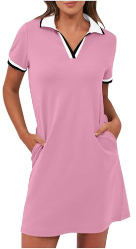 BFSWL Robe polo d'été pour femme - Manches courtes - Robe de tennis - Pour les loisirs, le tennis, le golf, Rose, XXL