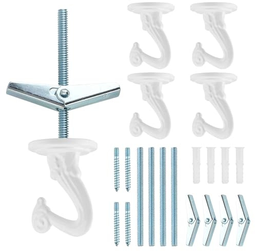 4 Large Swag Hooks,Plant Hooks Ceiling Hangers for Plants Light Bed Curtain | Heavy Duty Fixed Anchors with Threaded Hook Ceiling Installation for Cavity Wall Fixing