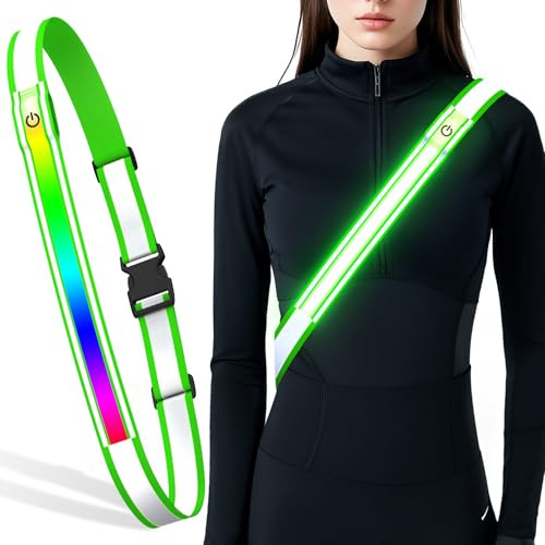 Samlior LED Reflektierende Gürtelschärpe, 5 Farben 3 Lichtmodi Aufladbar LED Licht Reflektierende Laufausrüstung Nachts, Hohe Sichtbarkeit Reflexgürtel Zum Laufen Gehen Radfahren