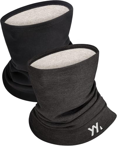 YANIKY Vinter varm tubhalsduk dam herr fleece, modal ull mix halsduk termo loop halsduk halsvärmare, vindtät halsduk för skidåkning cykel, Svart och svartgrå, one size