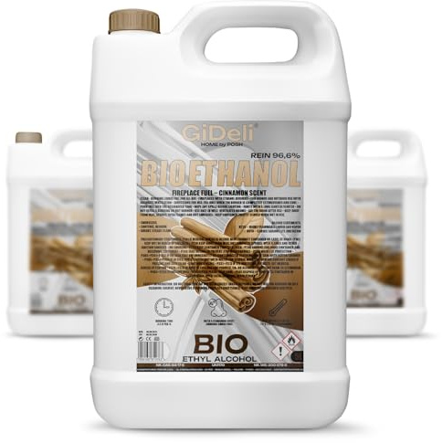 GiDeli Bioéthanol - 3 x 5 l - Parfum cannelle - 96,6 % d'éthanol - Pour intérieur et extérieur - Sans fumée et suie - Fabriqué à partir de maïs et de betterave sucrière