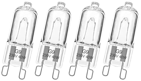4 Pièces Ampoule Halogène Four G9 40W 230V, Ampoule G9 Tolérance 300°C, Blanc Chaud Dimmable, Lampes Universelles Remplacement pour Neff AEG Smeg Zanussi Bosch Micro-ondes Cuisinière électroménager