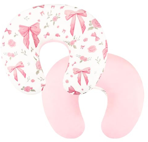 Jundetye Nursing Pillow Cover, Ultra Soft Breastfeeding Pillow Covers for Newborn Baby Boys and Girls, Easy Removal and Machine Washable Slipcover, 1 Pillowcase Only (Pink Rose)