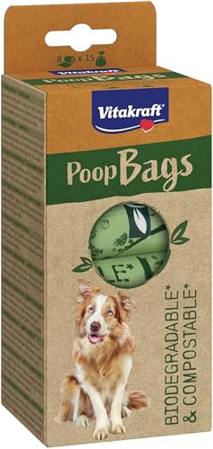 Vitakraft Poop Bags, Hundekotbeutel, biologisch abbaubar, reißfest, 1 Packung (8X 15 Beutel)