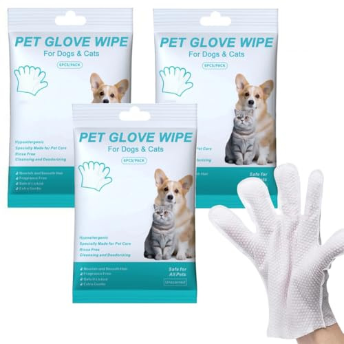 Floving Guanti per la Cura degli Animali Domestici, Guanti detergenti efficaci per la rimozione dei peli di Cani e Gatti, Pulizia del Pelo, del Muso, delle Orecchie e delle Zampe (3 Pack)