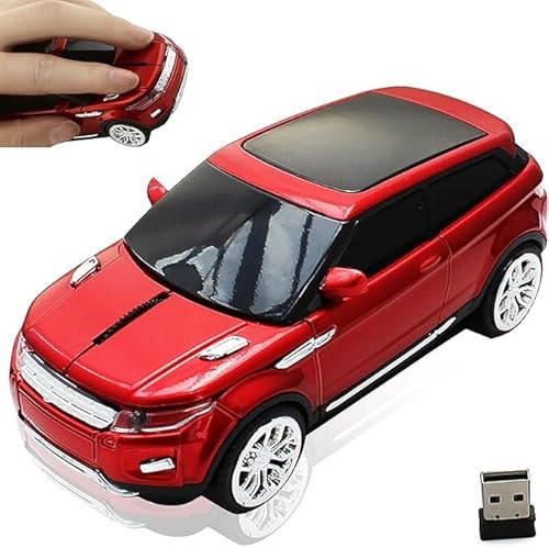2.4G Wireless Car Mouse Cool SUV Shape with Headlight,Silent Portable Ergonomic Optical Cordless Car Mouse with 2.4G USB Receiver,for Computer Laptop PC,Travel Office Home,Gift for Family Friend-Red