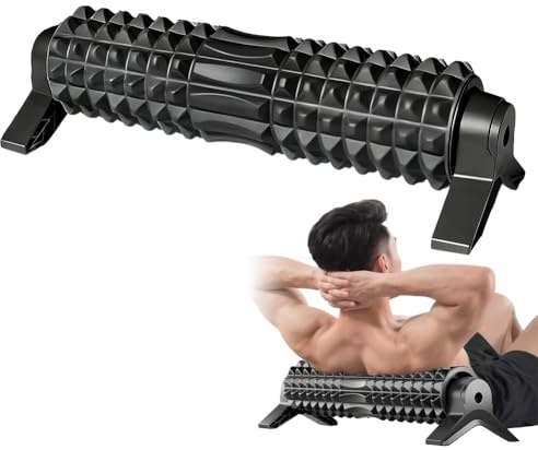Blackroll Faszienrolle Wirbelsäule, Rückenrolle & Foam Roller mit Ständer, 54cm Faszienrolle Hart, EVA 3D-Textur zur Muskelentspannung, Schwarz
