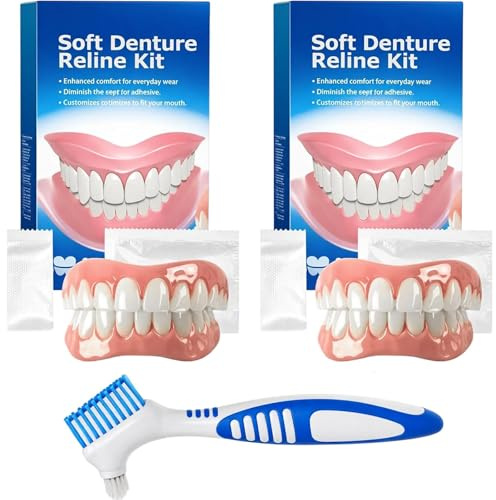 Lot de 2 prothèses dentaires avec brosse à dents pour usage quotidien, prothèses dentaires, à clipser, pour un aspect naturel et un confort