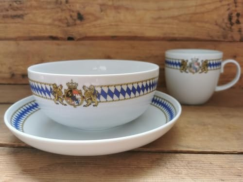 Generisch Geschenkset 3-teilig, Porzellan Teller, Tasse und Bowl, Bayerisches Wappen Design, Oktoberfest Frühschoppen Deko