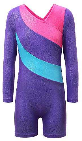 ZNYUNE Mädchen Kinder langärmelig Turnanzug Gymnastikanzug Trikot Leotard Gymnastikbody Turnbody (Lila, 6-7 Jahre(Tag No.130))