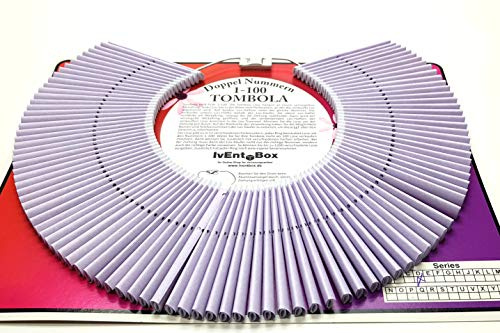 Doppellose am Ring, Farbe violett, 100 Tombola Lose mit Doppelnummern 1-100