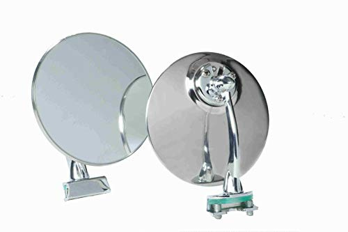 FAMAC Espejo retrovisor lateral redondo cromado con abrazadera universal para coche clásico