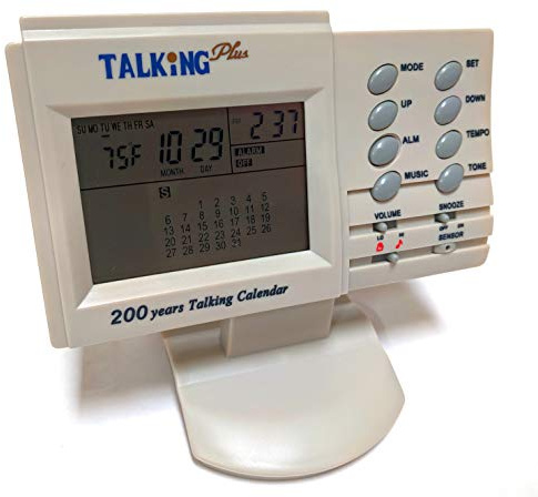 Sana Enterprises Talking Digital Desk Event Clock (Beige) 4 Alarms, Voice Announcement for Visually Impaired & Display Time, Calendar & Temperature. Battery Operated.