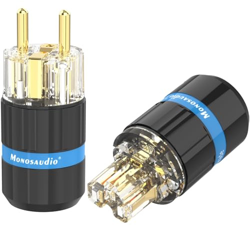 Monosaudio Paar HiFi Schukostecker & IEC C15 Anschluss High-End Kaltgeräte-Stecker Buchse Steckdose 16A 250V Audiophiler Netzstecker Kupplung Vergoldet E105G/F105G