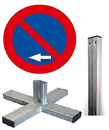 FERRETELIX®Señal Vial R-308 g Prohibido aparcar izquierda con poste 1,5 mt y cruceta (no incluye tornilleria ni conteras)