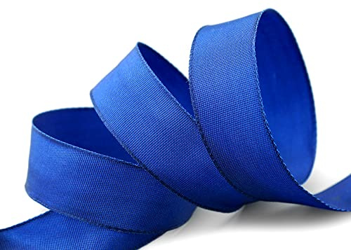 finemark 25 m x 25 mm Drahtkantenband Leo BLAU Royalblau (614) Dekoband mit Drahtkanten einfarbig Geschenkband Stoffband Schleifenband Visco Draht aus nachwachsenden Rohstoffen biologisch abbaubar