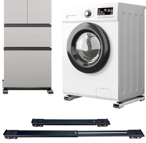 Apparatrullar, kraftiga, max 81 cm, andra generationens utdragbara apparatrullar mobil tvättmaskinbas enkelt flytta tvättmaskiner, torktumlare, kylskåp, möbler (svart (uppgraderingshjul))