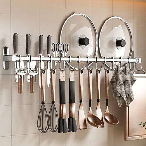 CTVR Riel for ollas y sartenes montado en la Pared, organización de estantes for Colgar Utensilios de Cocina de Doble Barra, riel de Cocina, Ideal for Cuchara de espátula, Tazas medidoras