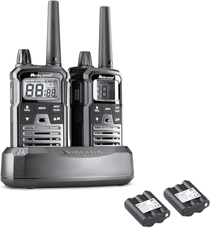 Midland XT70 Pro Adventure PMR + LPD-Funkgeräte mit bis zu 12 km Reichweite, 101 Kanäle, Walkie Talkie Set, IP X4 wasserdicht, Paar, schwarz grau