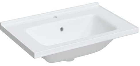 vidaXL Évier de Salle de Bain, Lavabo avec Trou de Trop-Plein, Lave-Mains, Vasque à Poser Toilette Salle d'eau Maison, Blanc 71x48x19,5 cm Rectangulaire Céramique