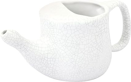 Ancient Impex Ceramic Neti Pot 400 ml (White Crackle) – Spill-Proof, Premium Grade Nasal Cleansing Pot with 5 Neti Salt Sachets | Dishwasher Safe Ayurveda Jala Neti Pot for Sinus & Allergy Relief