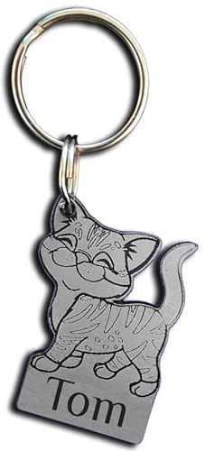 Porte-clés chaton gravé, personnalisez-le avec Votre Texte, 6 coloris disponibles