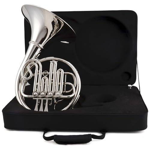 Einreihiges Waldhorn Mit Vier Tasten In B-Dur. Waldhorn Aus Messing. Blasinstrumente Mit Zubehör Waldhorn-Set (Color : Silver)