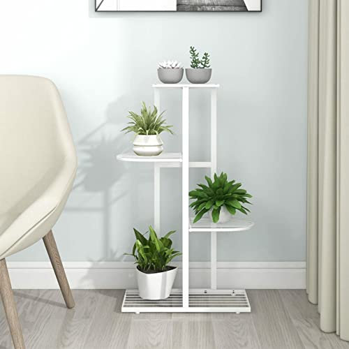 Rantry Casa Piedistallo per Piante a 4 Piani 43x22x76 cm in Metallo Bianco, Portafiori da Esterno, Scaffale Piante Esterno, Portafiori da Balcone, Scaffale per Piante da Interno, Porta Piante Decor