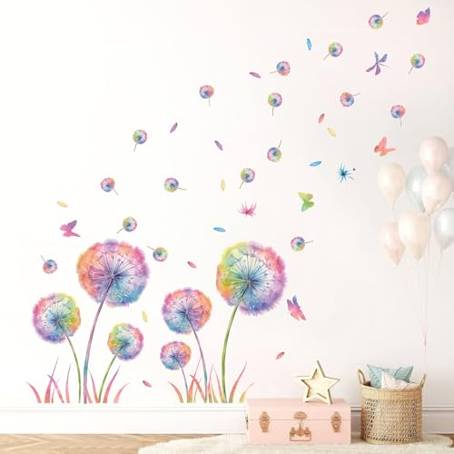 KAIRNE Bunte Pusteblume Wandsticker Löwenzahn Mädchen Kinderzimmer Deko