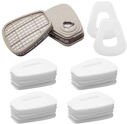 6001 - Set di filtri per respiratore, 20 filtri in cotone + 2 filtri e 2 tappi di copertura, Organic Vapor 6001 cartucce filtro colore chimico compatibile con 6200, 6800, 7502 respiratore