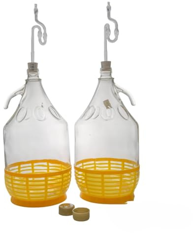 5l Glass Demijohn for Wine Making/Home Brewing and Storage,Screw top caps + Protective Base,airlocks+bungs Included (Pack of 2)