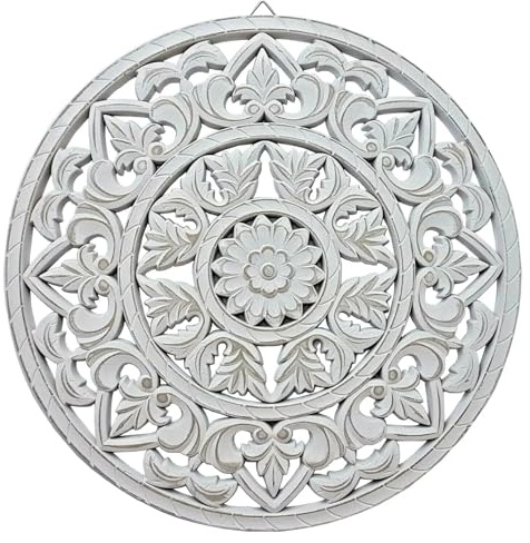 Meinposten Ornament Holzbild Wandornament Holz shabby weiß Landhaus Dekoration Mandala Deko (Wendy (Ø 35 cm))