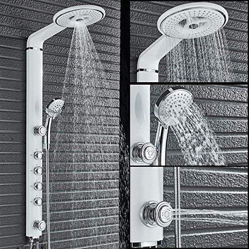 LOPZUQLY Bath Shower Faucets Set Bathroom Shower Tap Wall Mount Faucet Mixer Waterfall ABS Panel Massage Jets Shower-White
