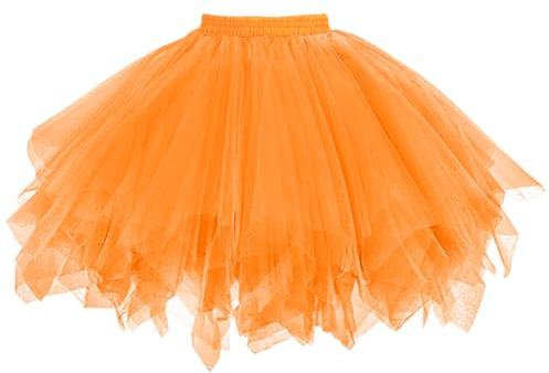 AUYAO Jupe en Tulle Femme, Adulte Jupe Tutu, Rétro Années 80 Fête Halloween Carnaval Costume, Accessoire Fluo Danse Habiller Soirée Jupette Danse Classique Princess Dance Jupe Fille(Couleur Orange)