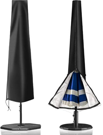 AMFUN Parasol Cover Waterproof,420D Cantilever Parasol Protective Cover with Telescopic Pole and Zipper for 6-13FT Parasols,Long Zip and Adjustable Drawstring Cord-Black-265CM(190*50*30cm)