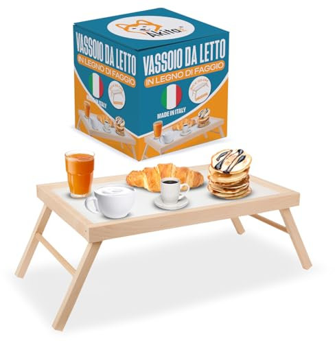 Akitaink Vassoio per Colazione a Letto, Tavolino da Letto Pieghevole, Vassoio da Poltrona, Colazione, Pieghevole in Legno Faggio, Gambe Ripiegabili, 33 x 50 x 21.5h cm