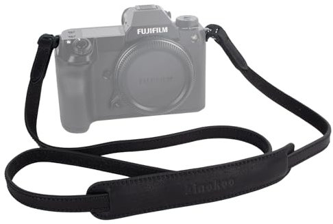 MUZIRI Correa de piel auténtica para cuello y hombro con anillos triangulares, compatible con cámaras redondas, 110 cm