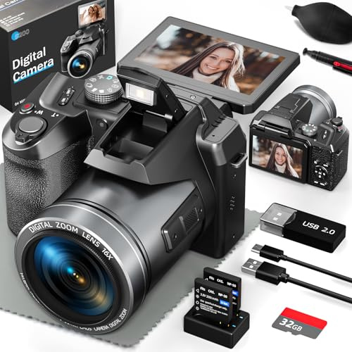 Fotocamera digitale, fotocamera 5K 64MP per fotografia, 180° Flip Screen fotocamera con zoom digitale 16X e WiFi Auto-Focus Vlogging Camera per YouTube con scheda TF da 32 GB Grandangolo e obiettivo