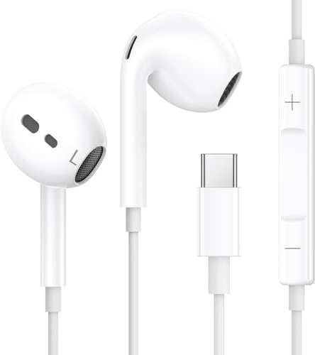 Auriculares USB C, iPhone 15 16 Auriculares con Cable Tipo C, In Ear USBC Cascos HiFi con Micrófono Control de Volumen Compatible con iPhone 16/15 Plus Pro MAX/iPad/Samsung S25 S24 S23 S22 Plus Ultra