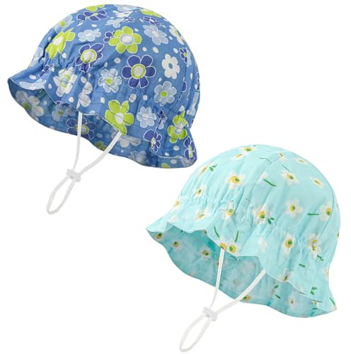 LACOFIA Baby Baby Solhatt Sommar Bomull Solskydd Keps Justerbar Hav Strand Pool Keps 0-12 Månader, Blå+Ljusblå, 0-12 mesi